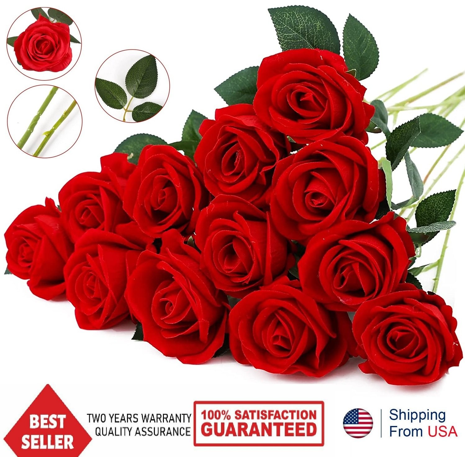 10/20x Red Roses Artificial Flowers Realistic Rose Bouquet Festive Wedding Party