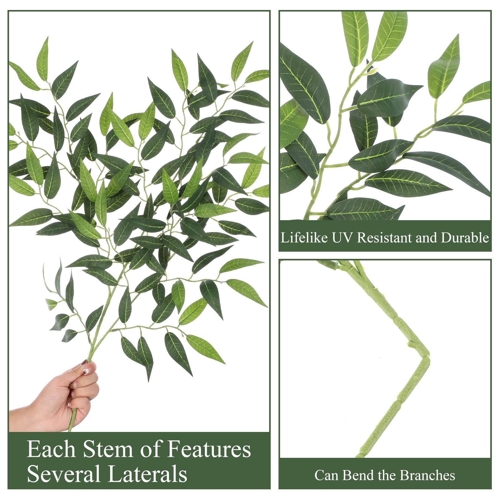 20 PCS 27.5 Inch Artificial Ruscus Greenery Fake Plants Faux Leaf Floral Spray