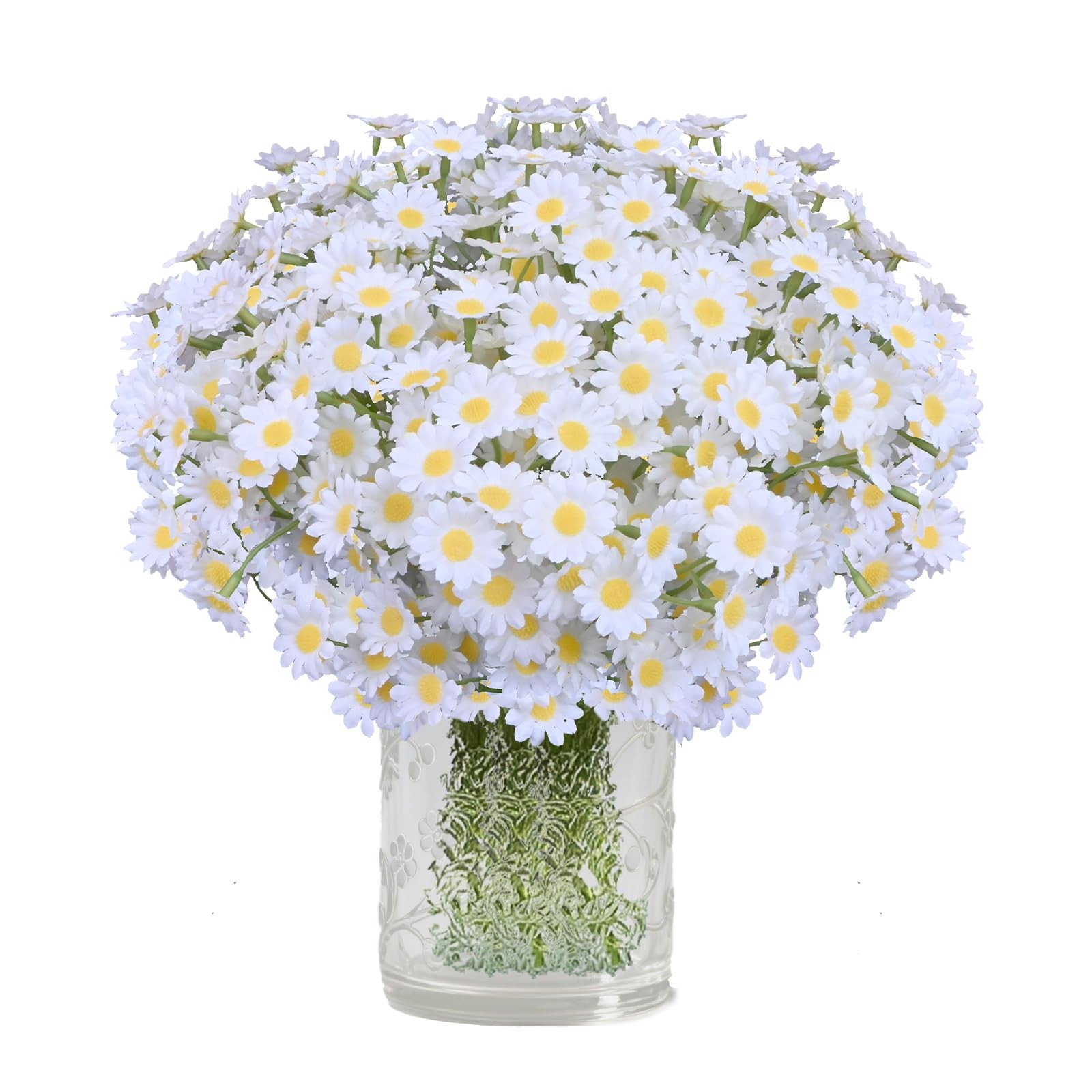 48 PCS Artificial Daisy Flowers 8 Bundles 10 Inch Faux Silk White Fake