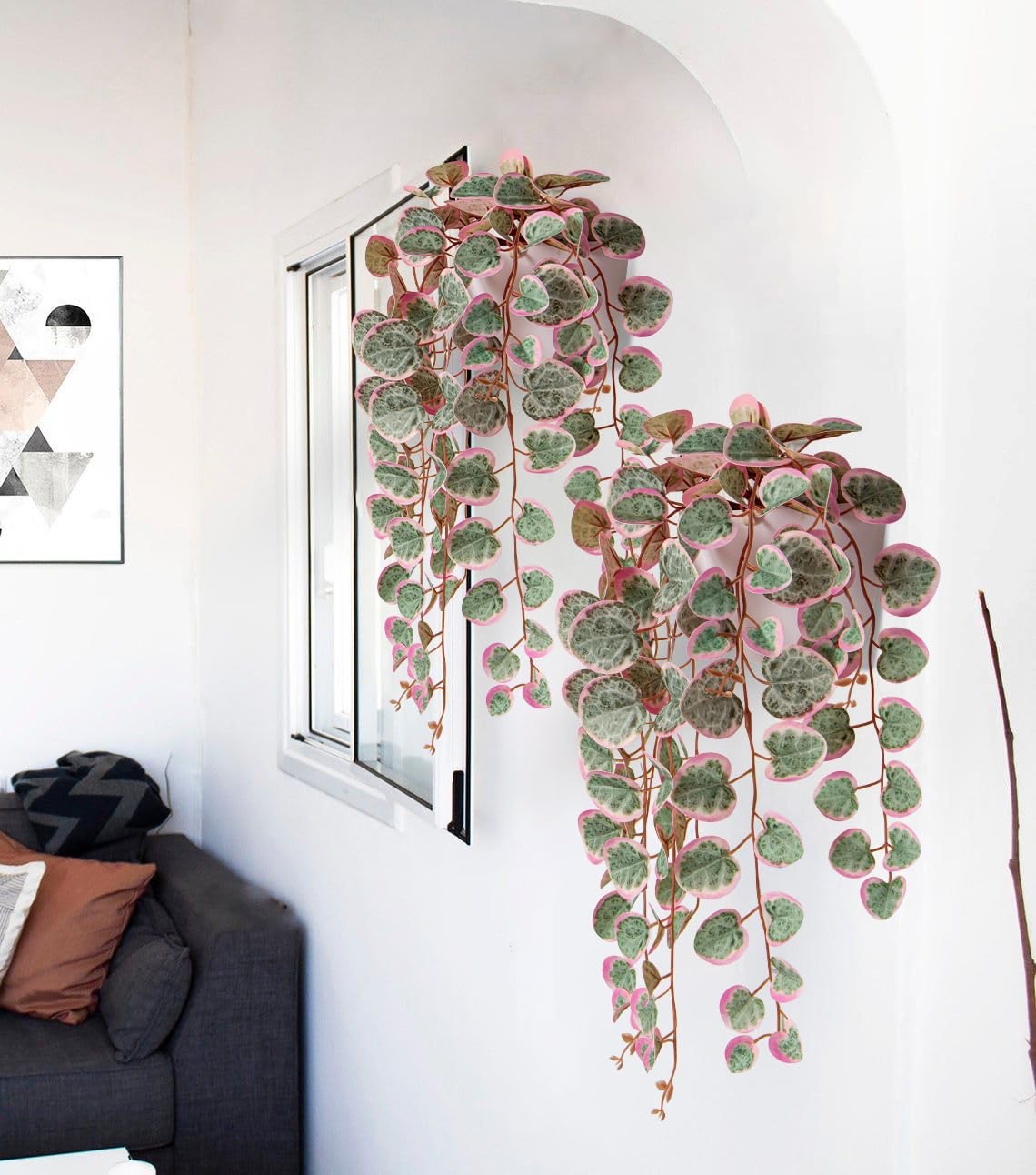 Faux Hanging Plants 17” Artificial String of Heart Vines with Semicircle Wal…