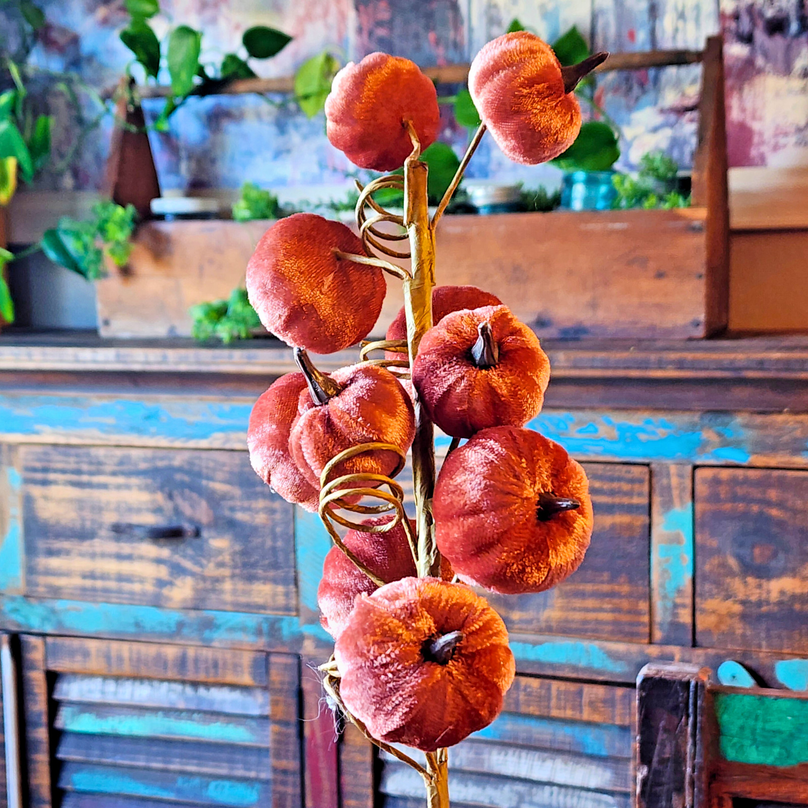 Velvet Pumpkin Floral Picks | Fall Harvest Stems | Rustic Autumn Centerpiece Dec