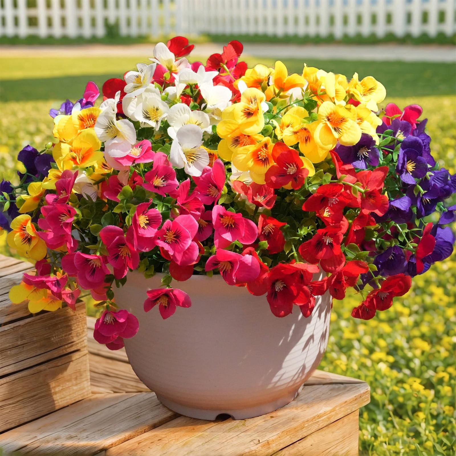 20 Pcs UV Resistant Artificial Pansies – Realistic Fake Flowers for Garden & Pat