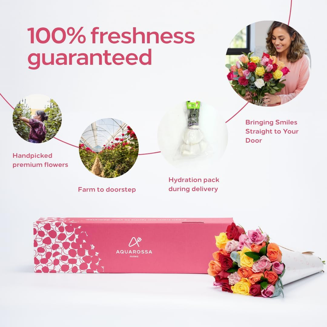 – 24 Assorted Roses, Fresh Flowers for Delivery, Flowers Fresh Bouquet, Gift Ide