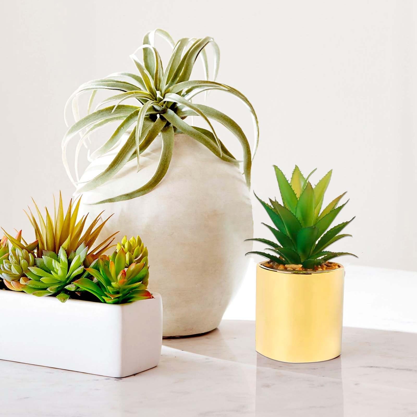 Faux Succulent Artificial Plants 7” & 5” in Pots Home Decoration Set of 2 G…