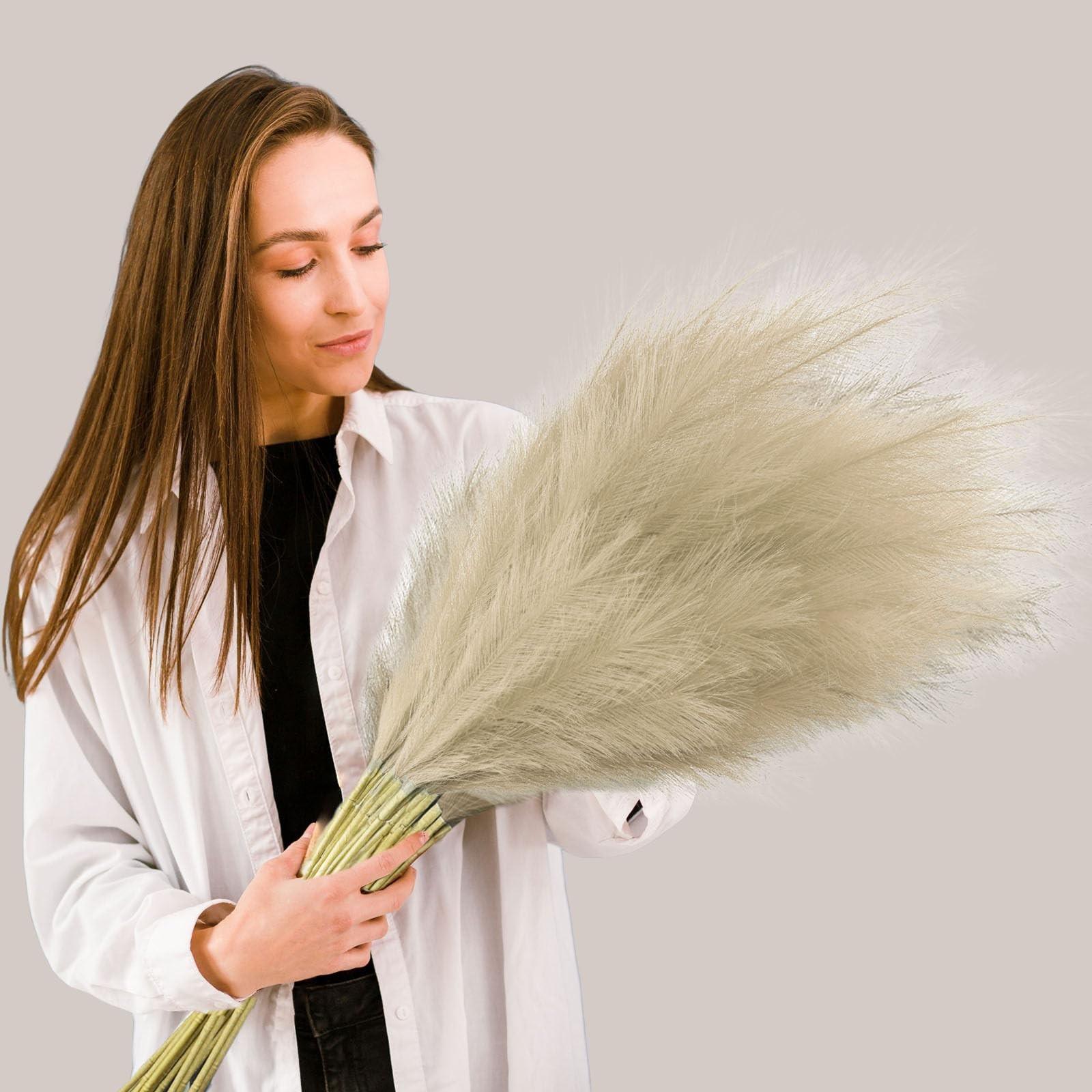 30 PCS 17 In Light Coffee Faux Pampas Grass Short Fluffy Faux Pompas