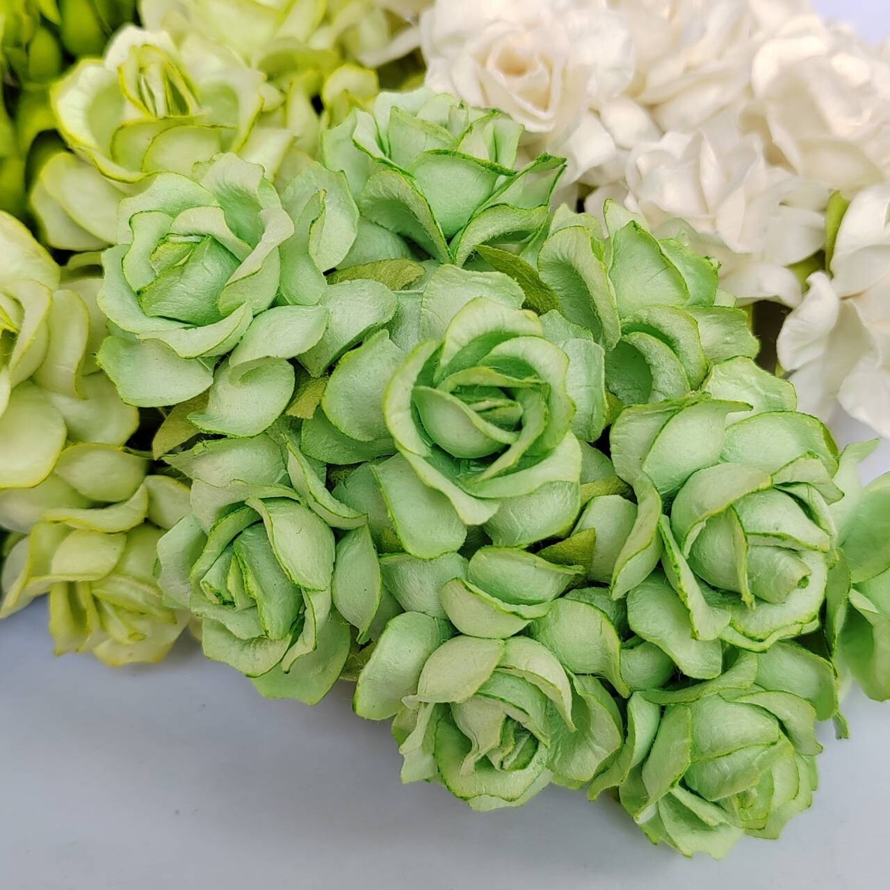 50 Mix Green Tone Artificial Flowers Rose Flower Paper Flower size 30-35 mm