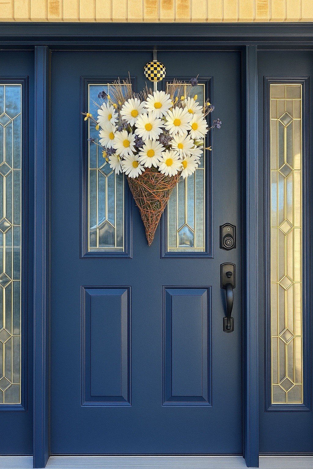 27” Daisy Wall Cone Arrangement-Rustic Twig Basket-Farmhouse Cottage Door Decor