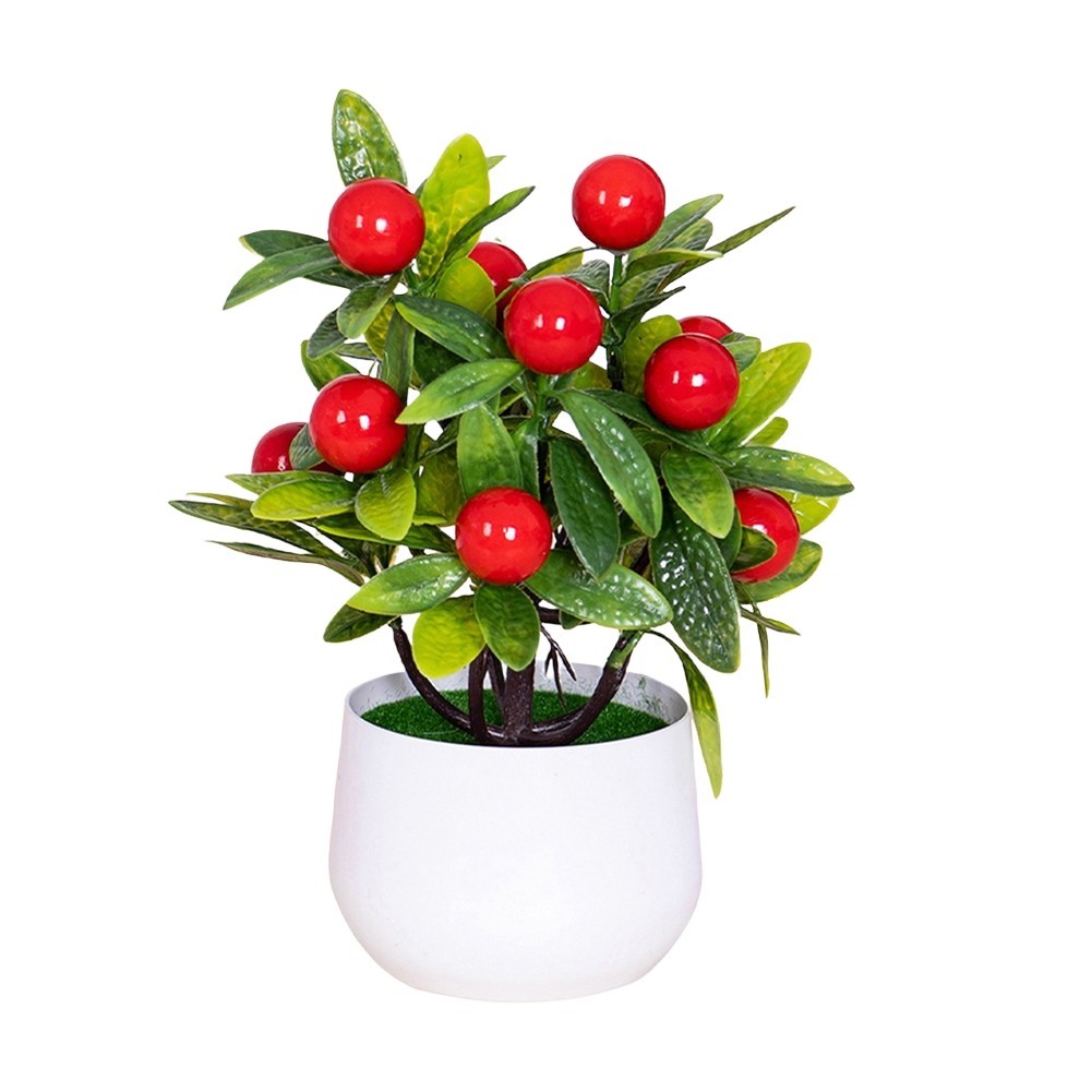 Small Artificial Fruit Tree Plastic Potted Plant for Home Office Decor