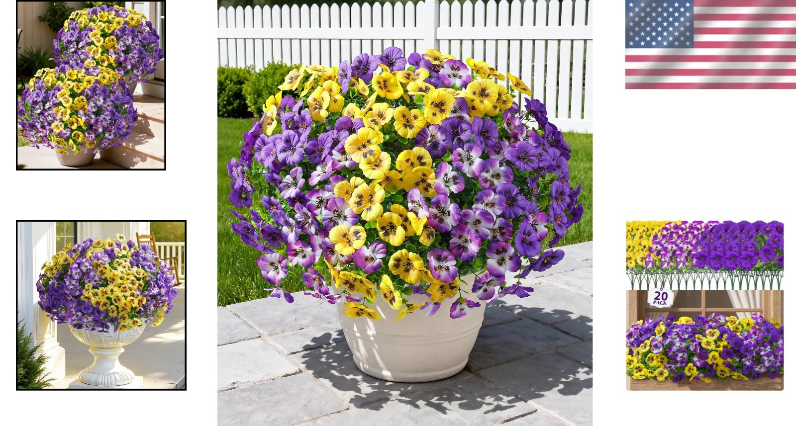 Vivid Purple-Yellow Gradient Artificial Pansy Set – 20PCS for Outdoor Elegance