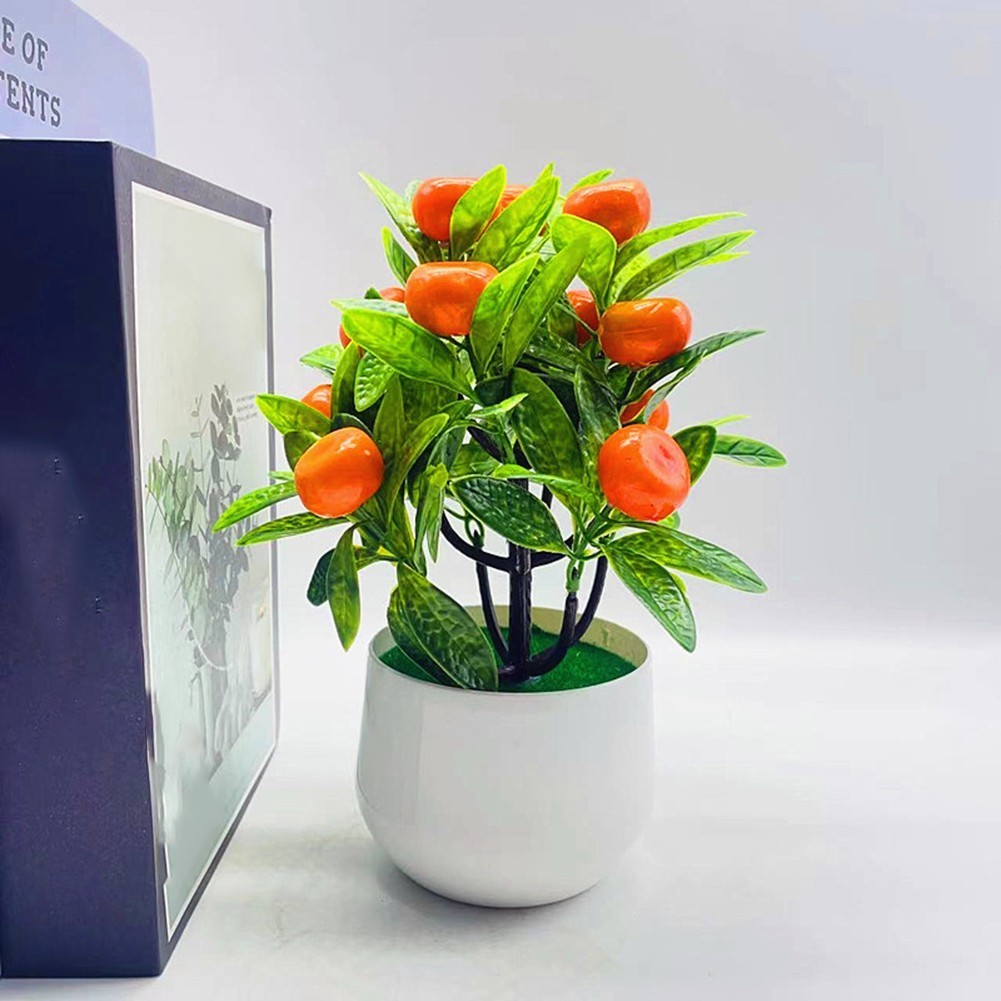 Small Artificial Fruit Tree Plastic Potted Plant for Home Office Decor