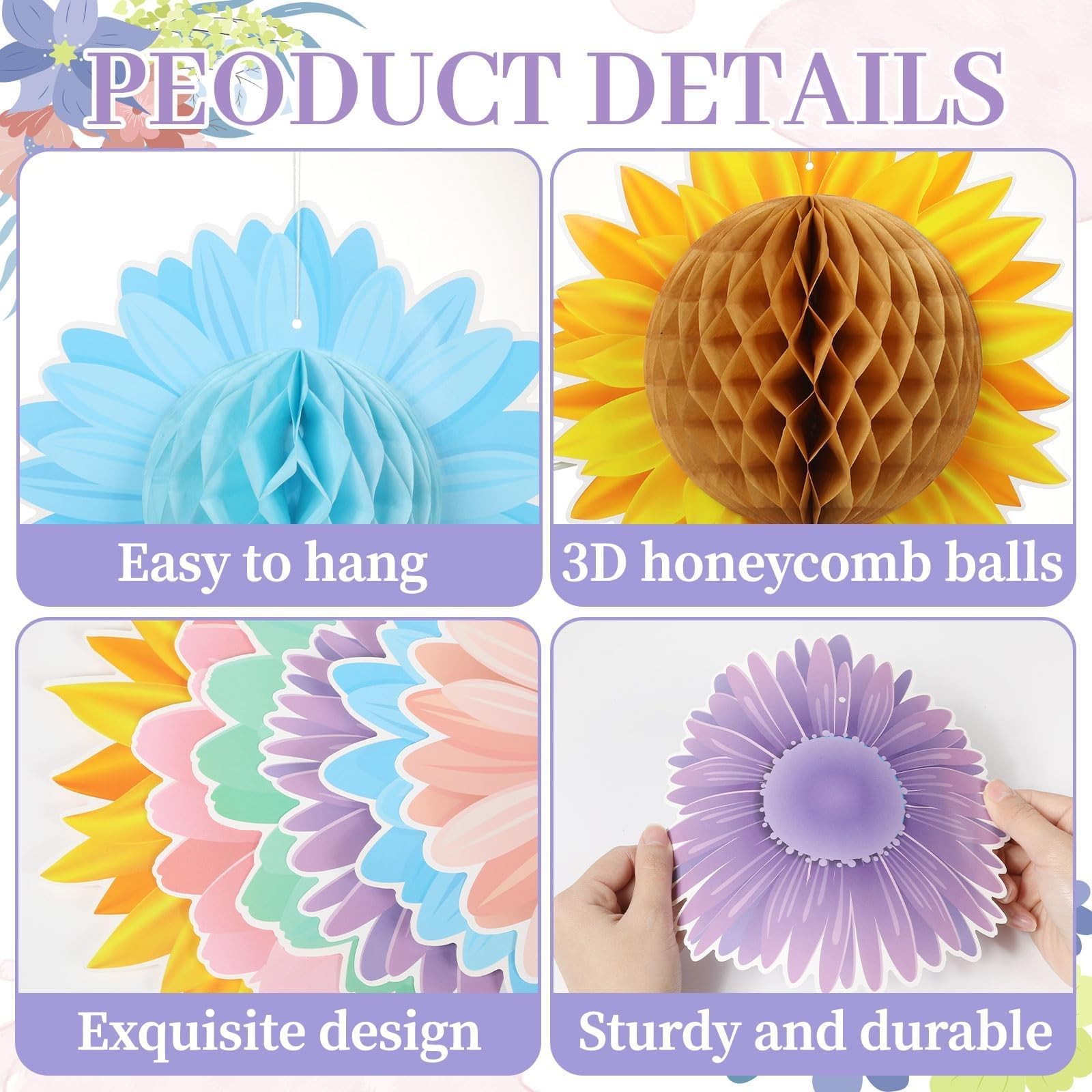 18 PCS Giant Hanging Paper Sunflowers Honeycomb Spring Party Wall Decorations