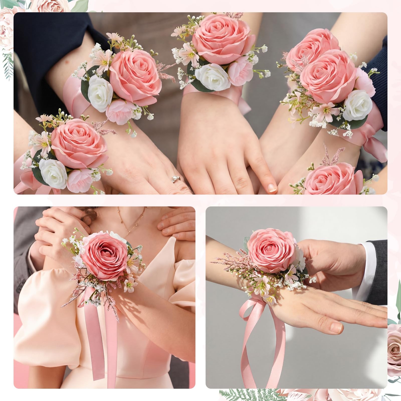 Dusty Pink Wrist Corsage Wedding Bridal Hand Flower Decor Prom 6 PCS