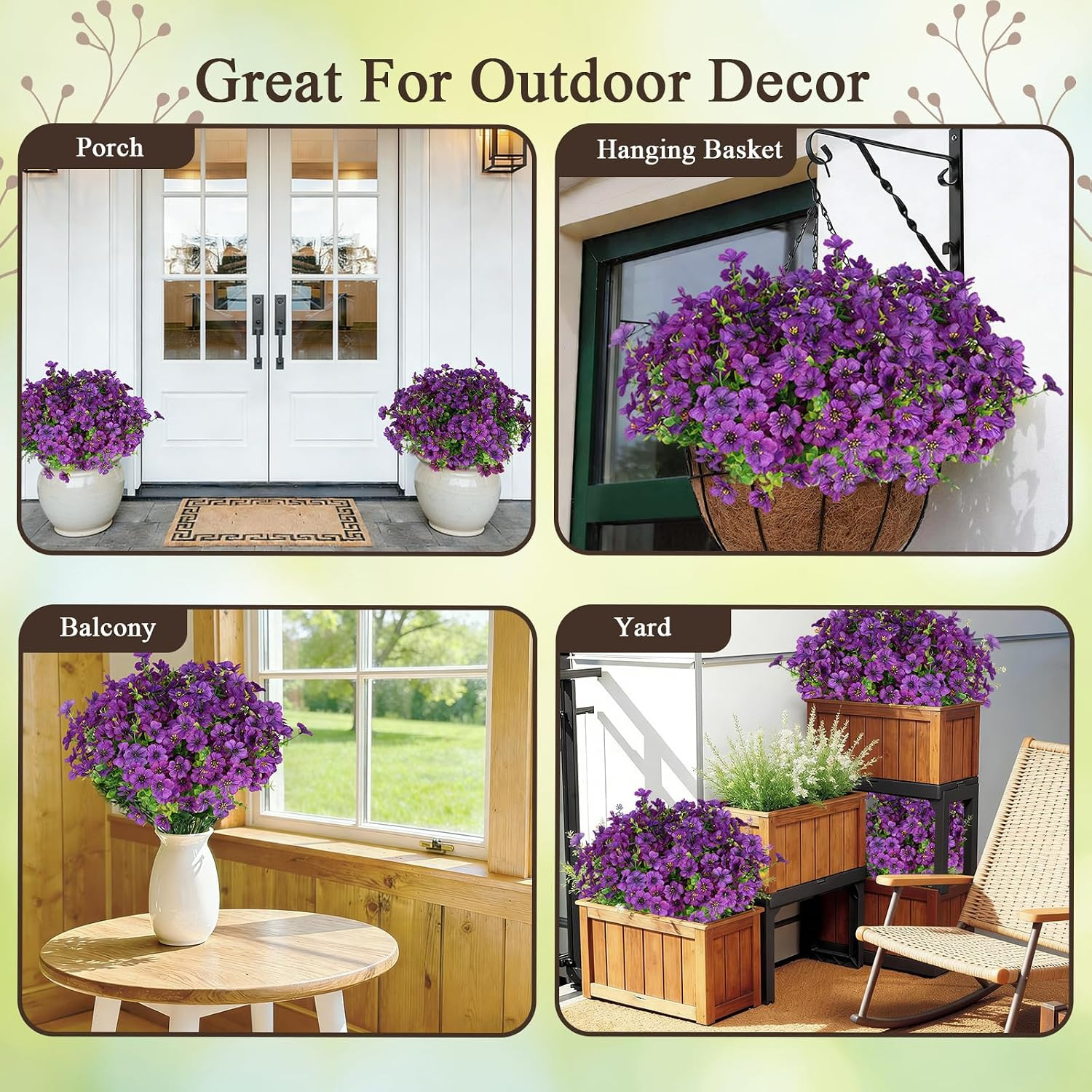 ICEROYCE Artificial Flowers for Outdoors, 16 Bundles UV Resistant Fake Outdoor F