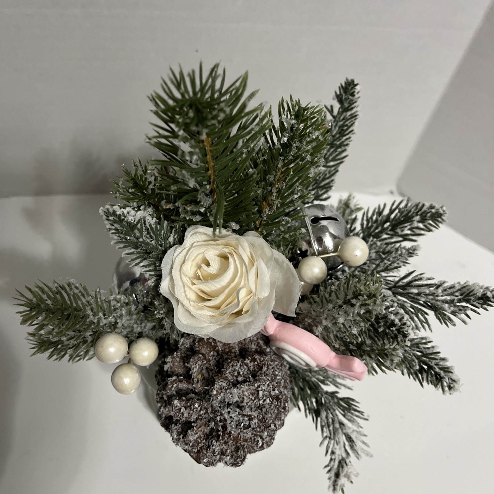 Flora Bunda Christmas Artificial Plant Pink Gingerbread House Ceramic Pot Decor