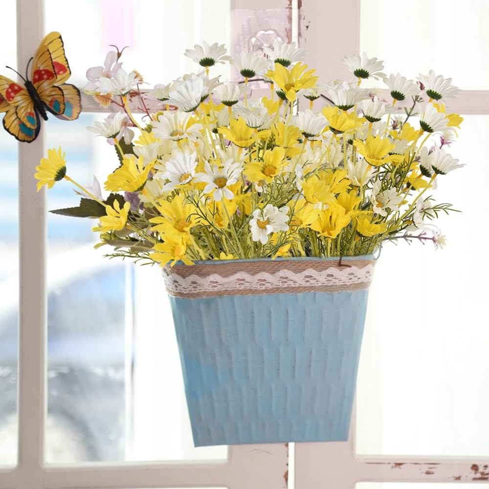 6PCS Artificial Daisy Flowers 21” Fake Daisy Flowers with Leaves Stems for Ho…