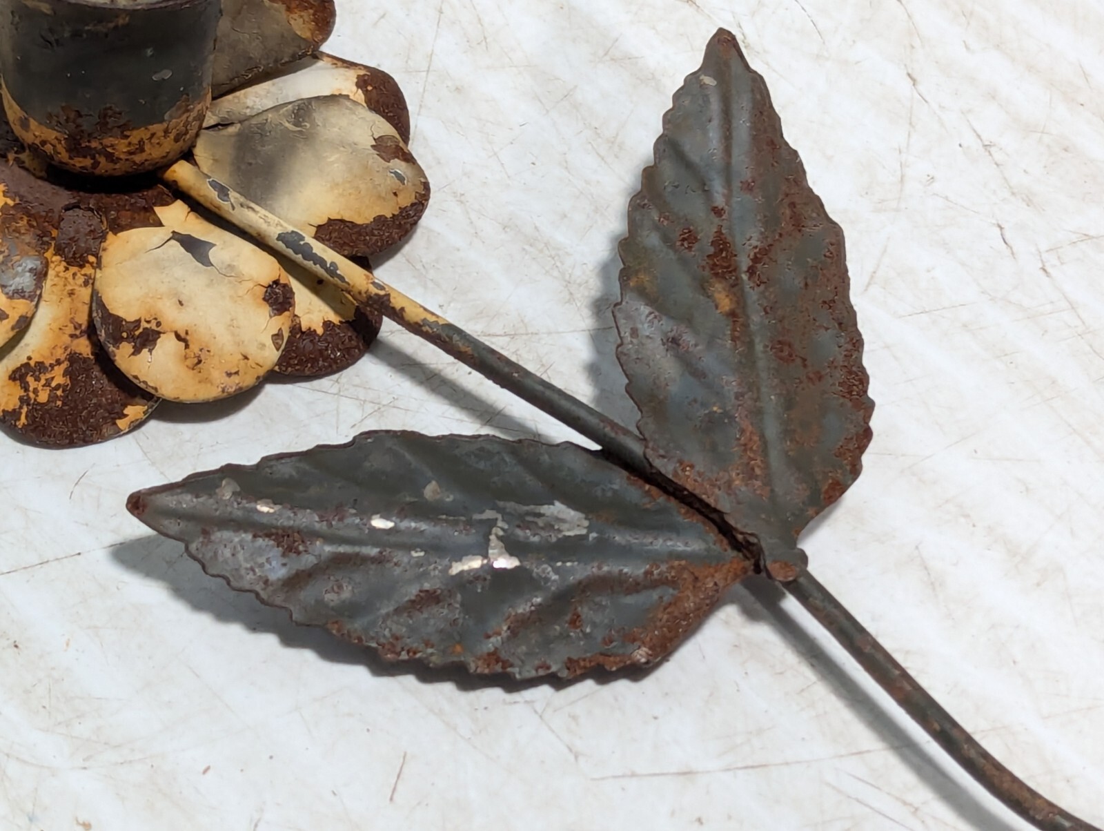 Antique Rustic Forged Metal Flower Sculpture, candleholder -Free Shipping