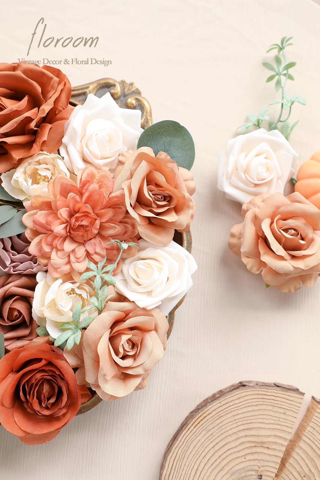 Terracotta Artificial Flowers Burnt Orange Fake Roses Peonies Dahlia Greenery Co
