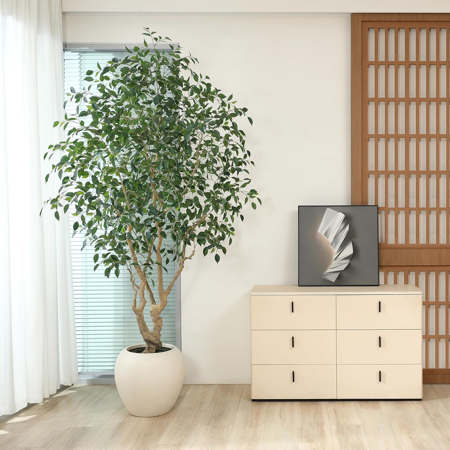 8ft Faux Ficus Tree with Artisan Planter – Realistic Indoor Decor for Home/Offic