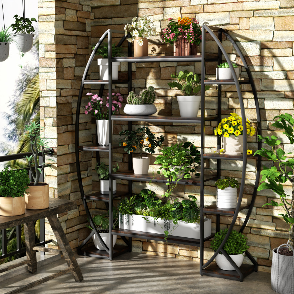 Heavy Duty Plant Stand with Grow Lightstall LED Half-moon Storage Display Shelf