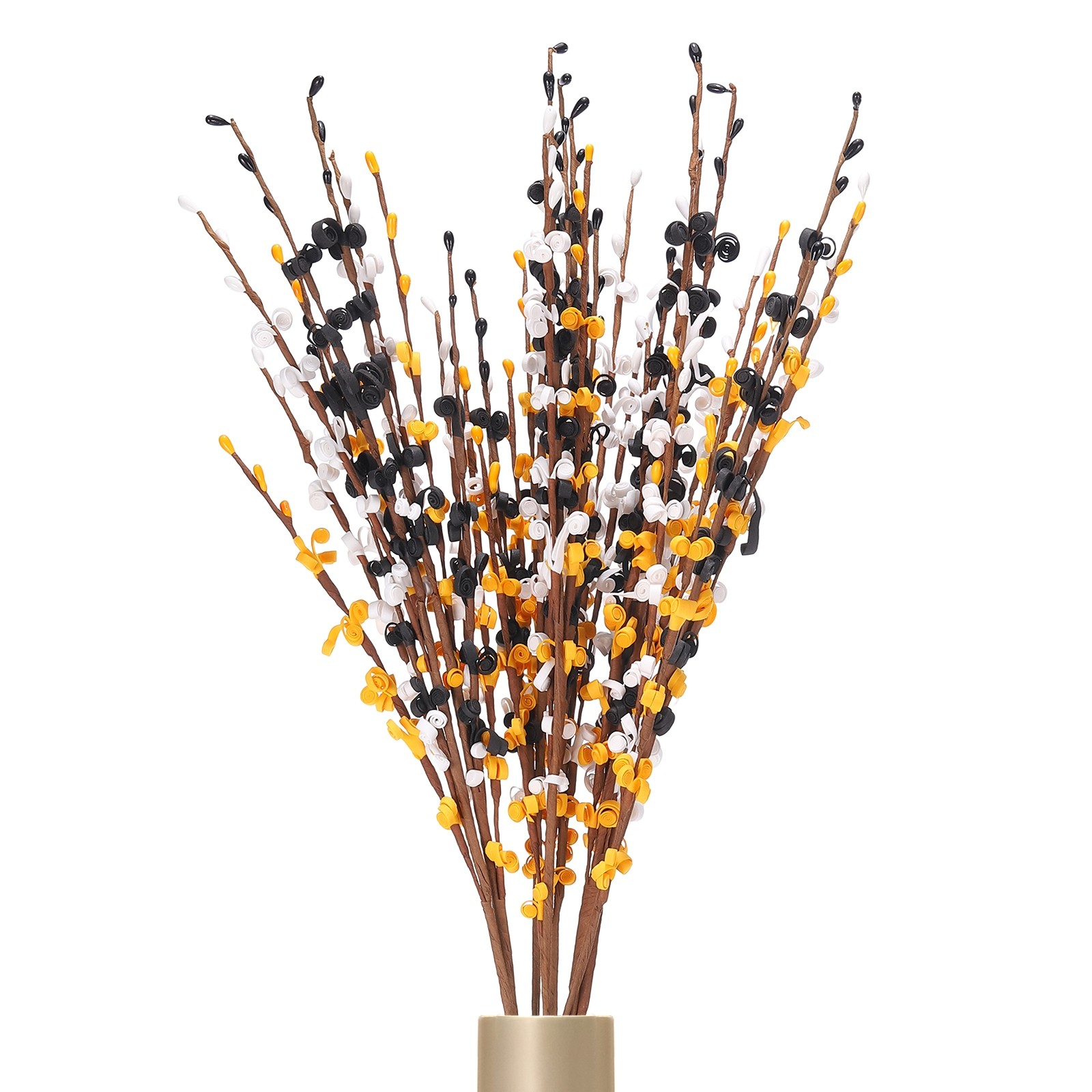 8Pcs Tall Jasmine Flower for DIY Floral Art Plant Black-White-Gold