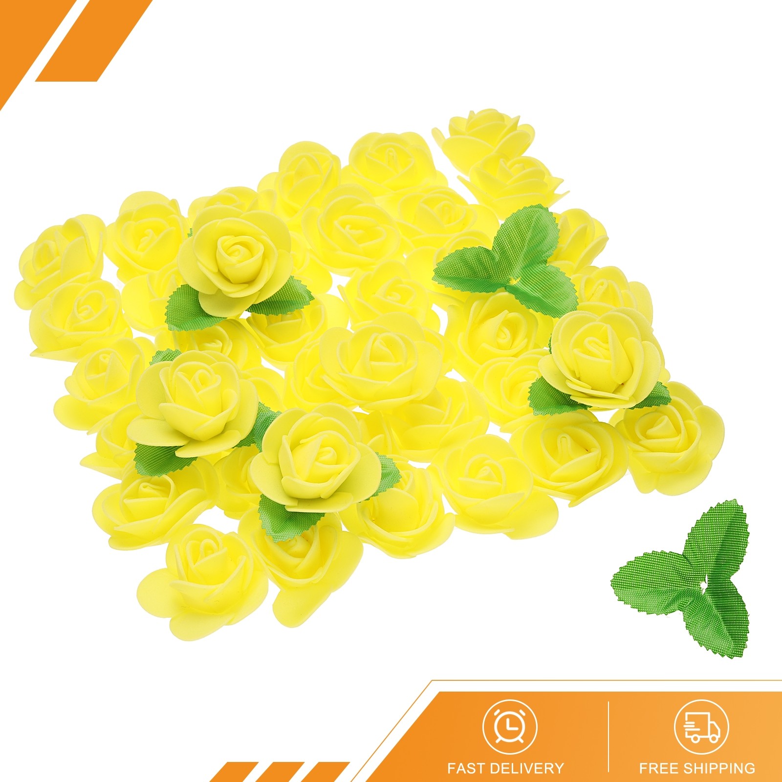500pcs Foam Rose Heads 1.4″ with 10pcs Leaves for DIY Crafts Yellow