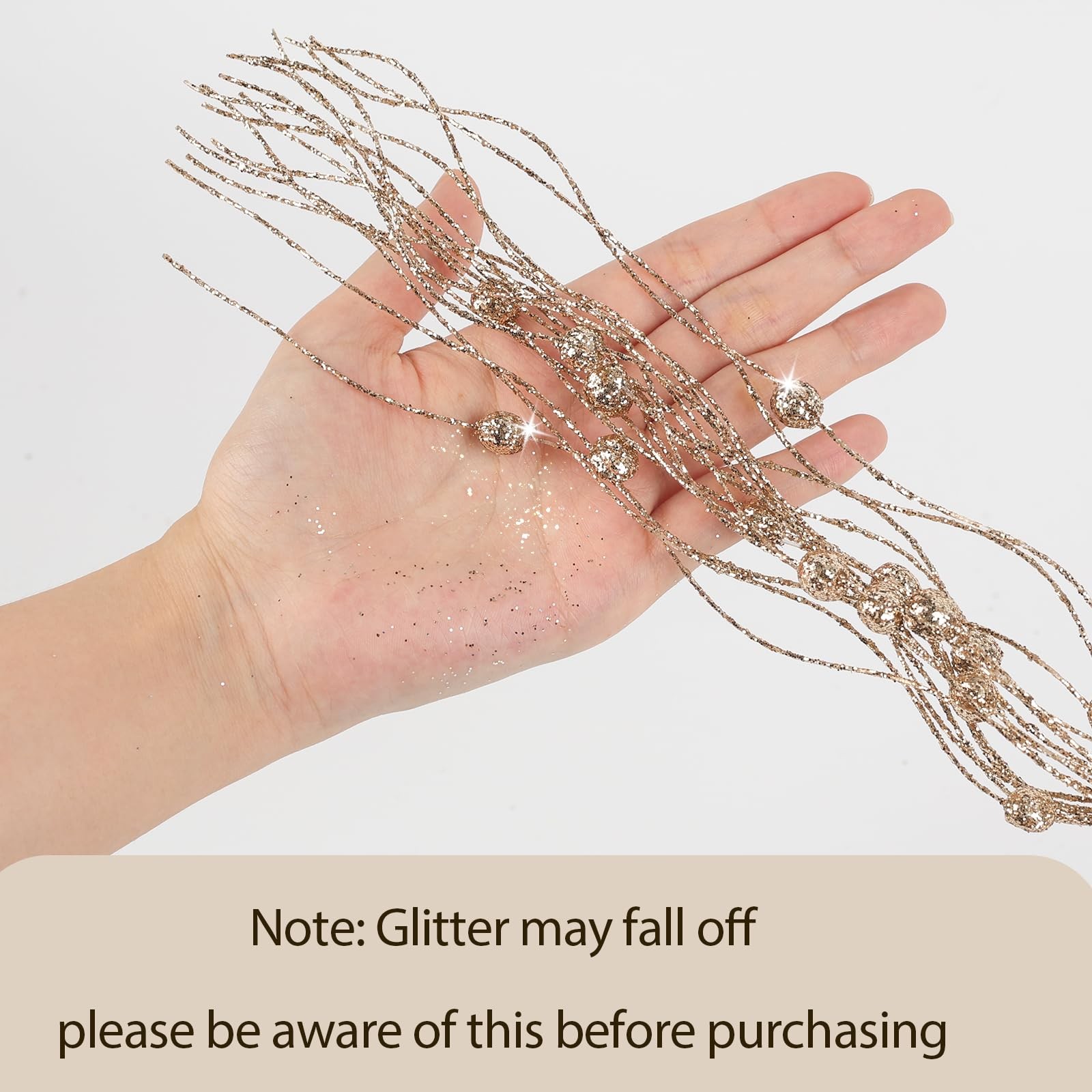 Artificial Glitter Berry Stem Ornaments, 10 Pack Decorative Bead Sticks, Chri…