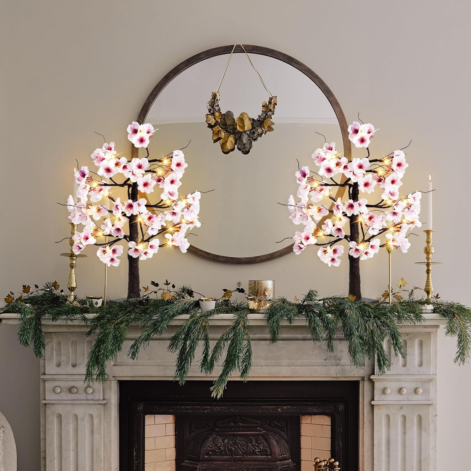 24IN Lighted Cherry Blossom Tree 24 Warm White LED Tabletop Artifical Bonsai Tre