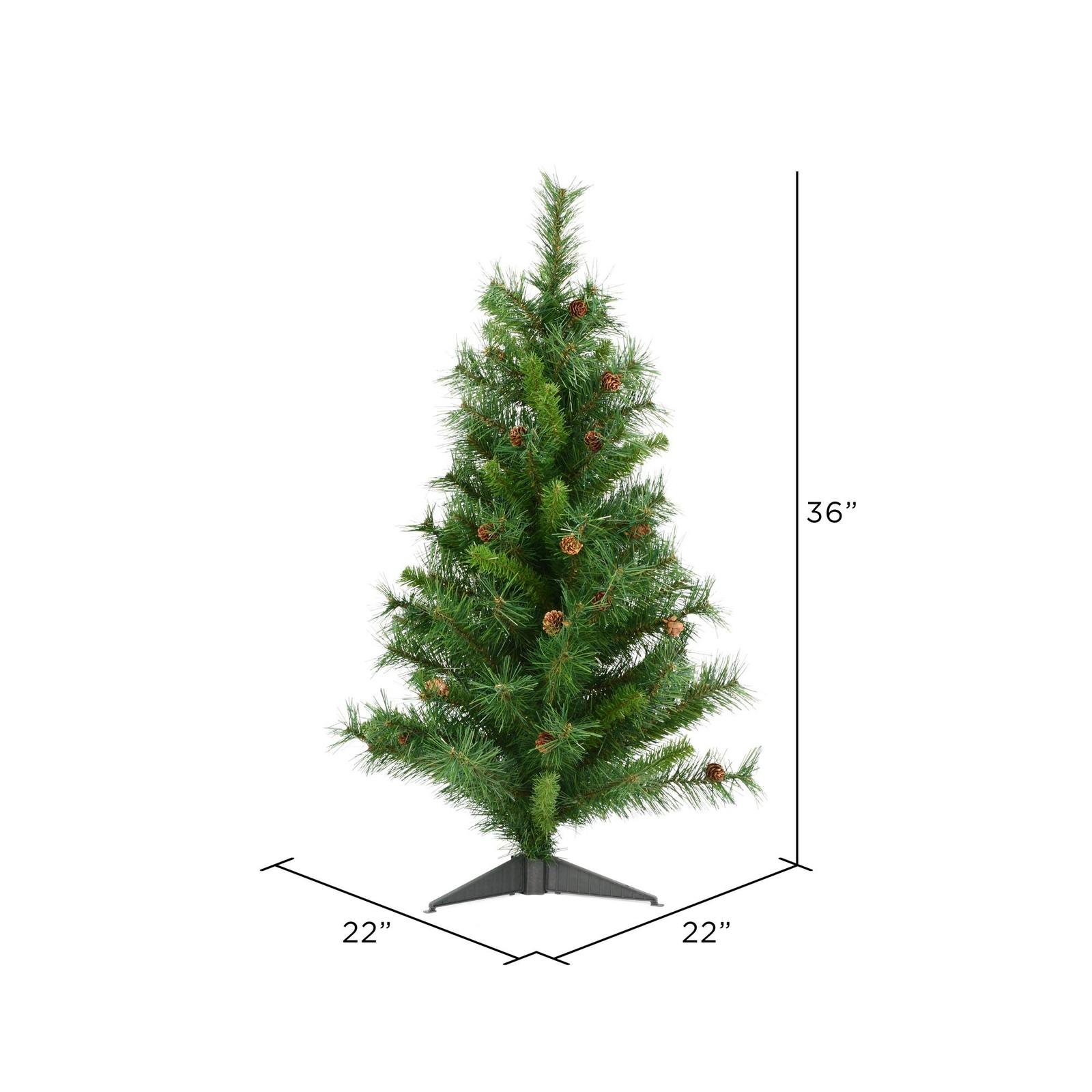 Vickerman 3′ x 22″ Green Cheyenne Tree 115T with Cones