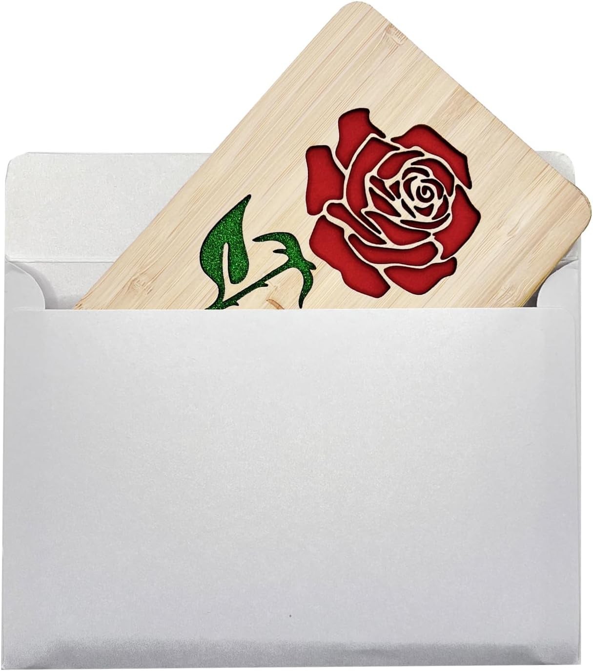 Wooden Valentine Card with Envelope for Her,Him,Romantic “I Love You” Rose C