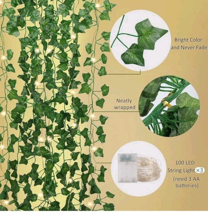 RECUTMS Artificial Ivy Vines 250 FT with 300 LED String Light Leaf Garland Fake