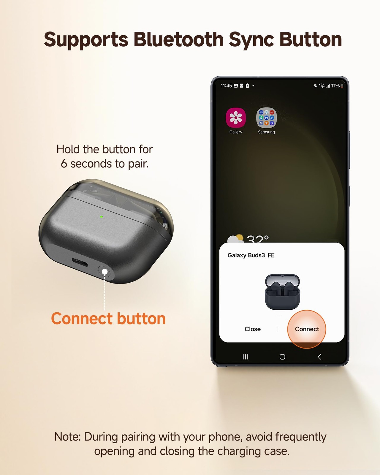 Repelacement Wireless Charging Case Compatible with Samsung Galaxy Buds Black