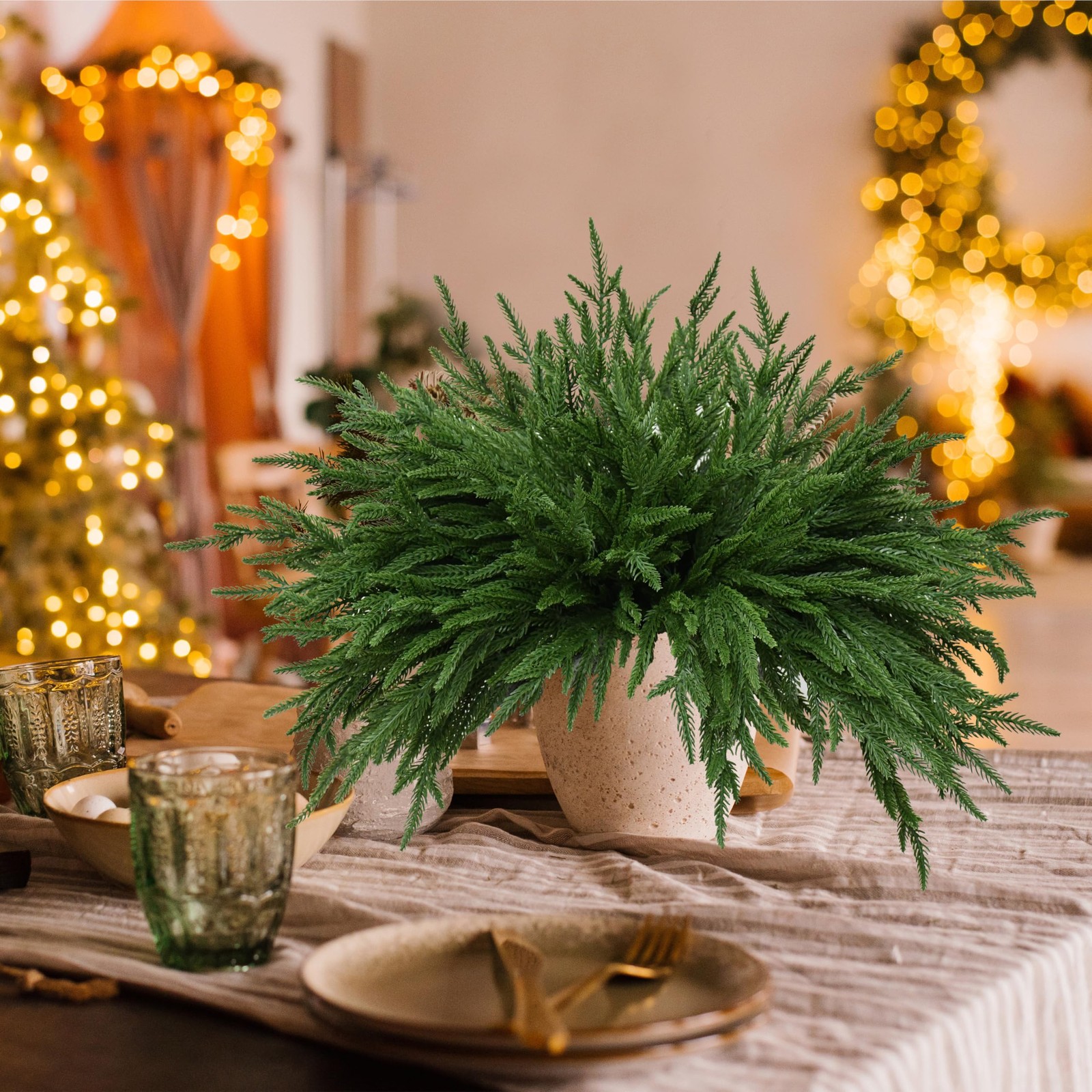 8 PCS 18 Inches Artificial Christmas Norfolk Pine Branch, Natural Touch Norfo…