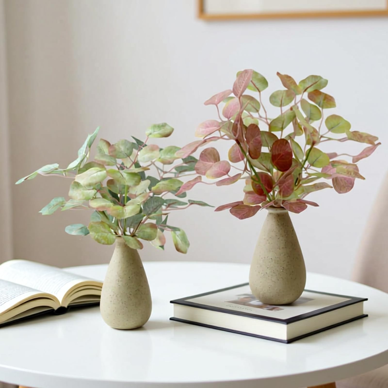 12″ Small Fake Eucalyptus Greenery Fake Plant with Ceramic Vase