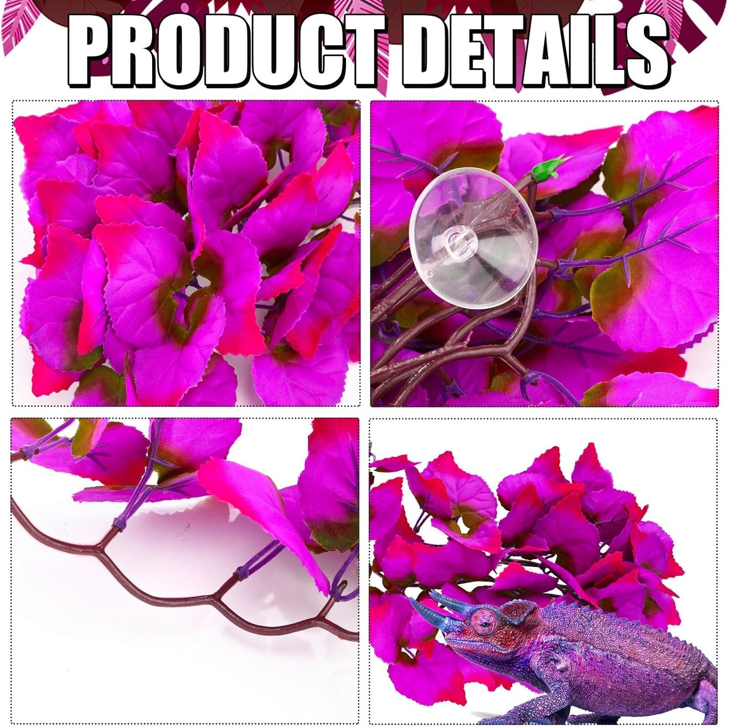 6 Pack of 12-Inch Reptile Habitat Silk Plants with Suction Cups for Easy Setup