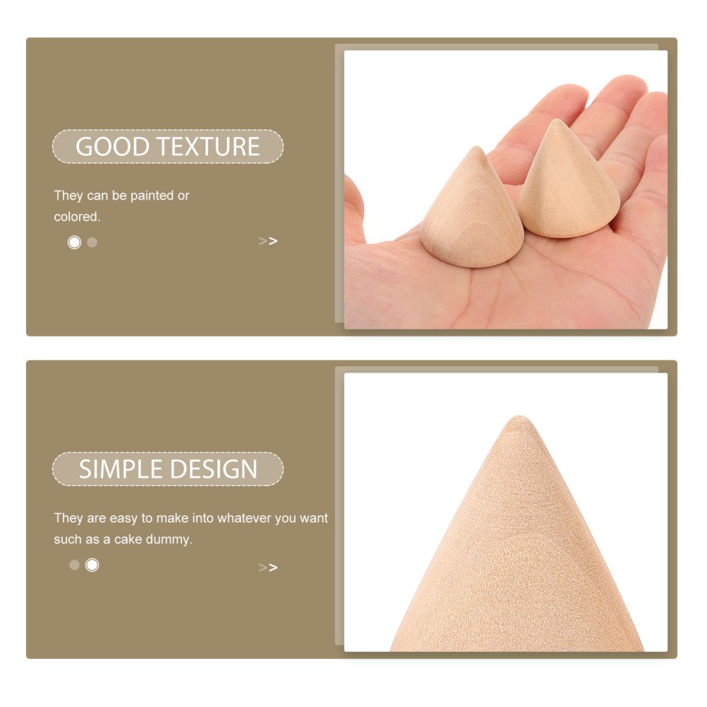 10Pcs Wood DIY Cone Craft Beige Unfinished Ornament for Painting and Staining