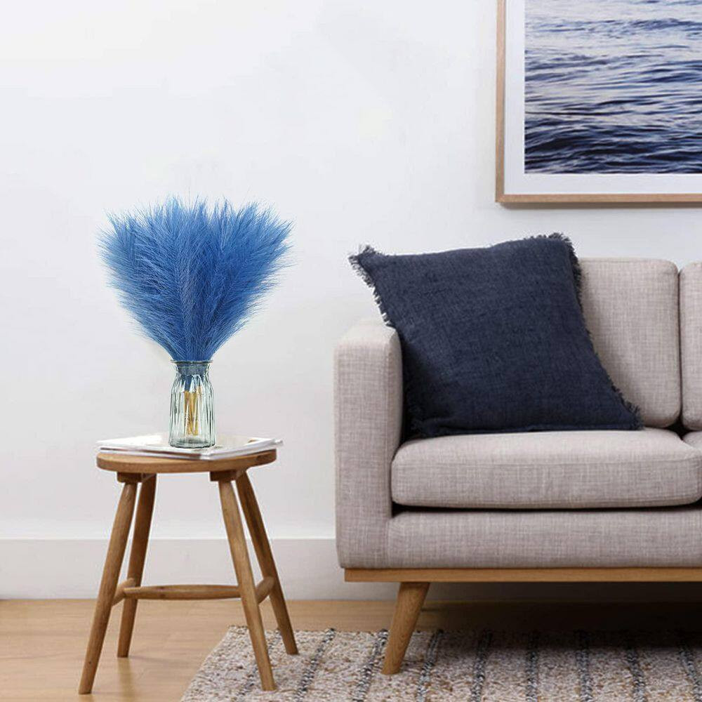4 In. Peacock Blue Artificial Pampas Grass Color Family Artificial Plant for Hom