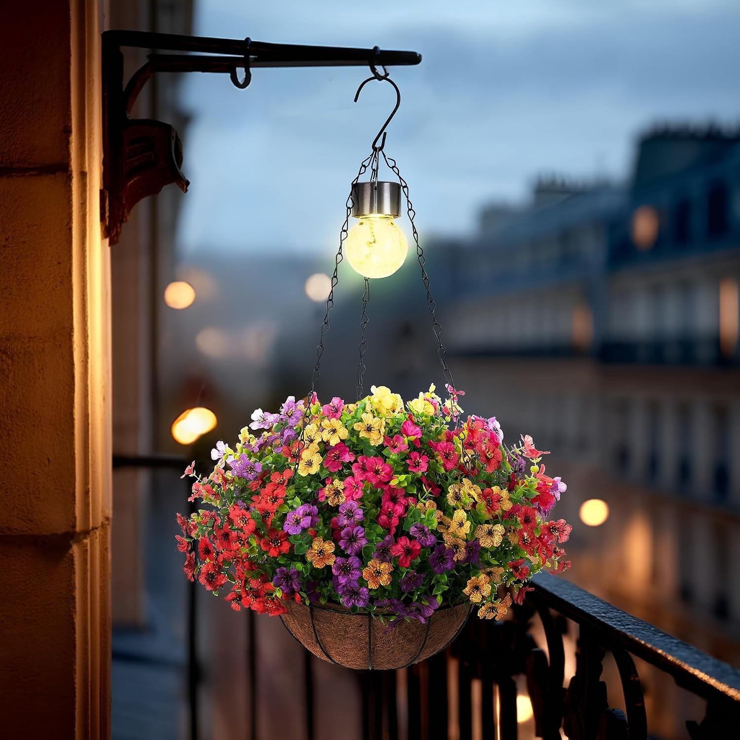 Solar Planters,Artificial Faux Plants Flowers Basket for Summer Outdoor Decor…