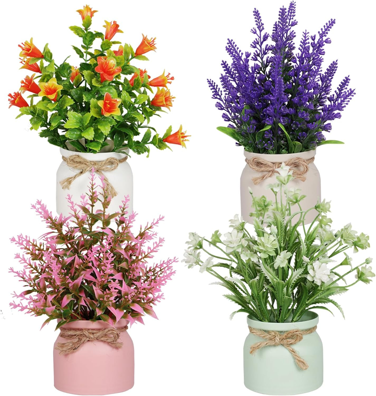4Pcs Artificial Pot Flowers Small Fake Plants with Pot Mini Potted Plants for Ho