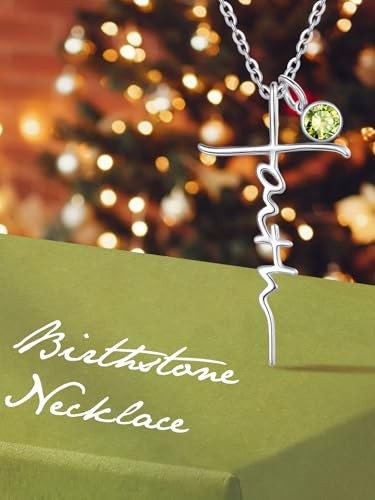 Cross Faith Necklace for women White Gold/14K Gold/Rose W 08-Aug Birthstone