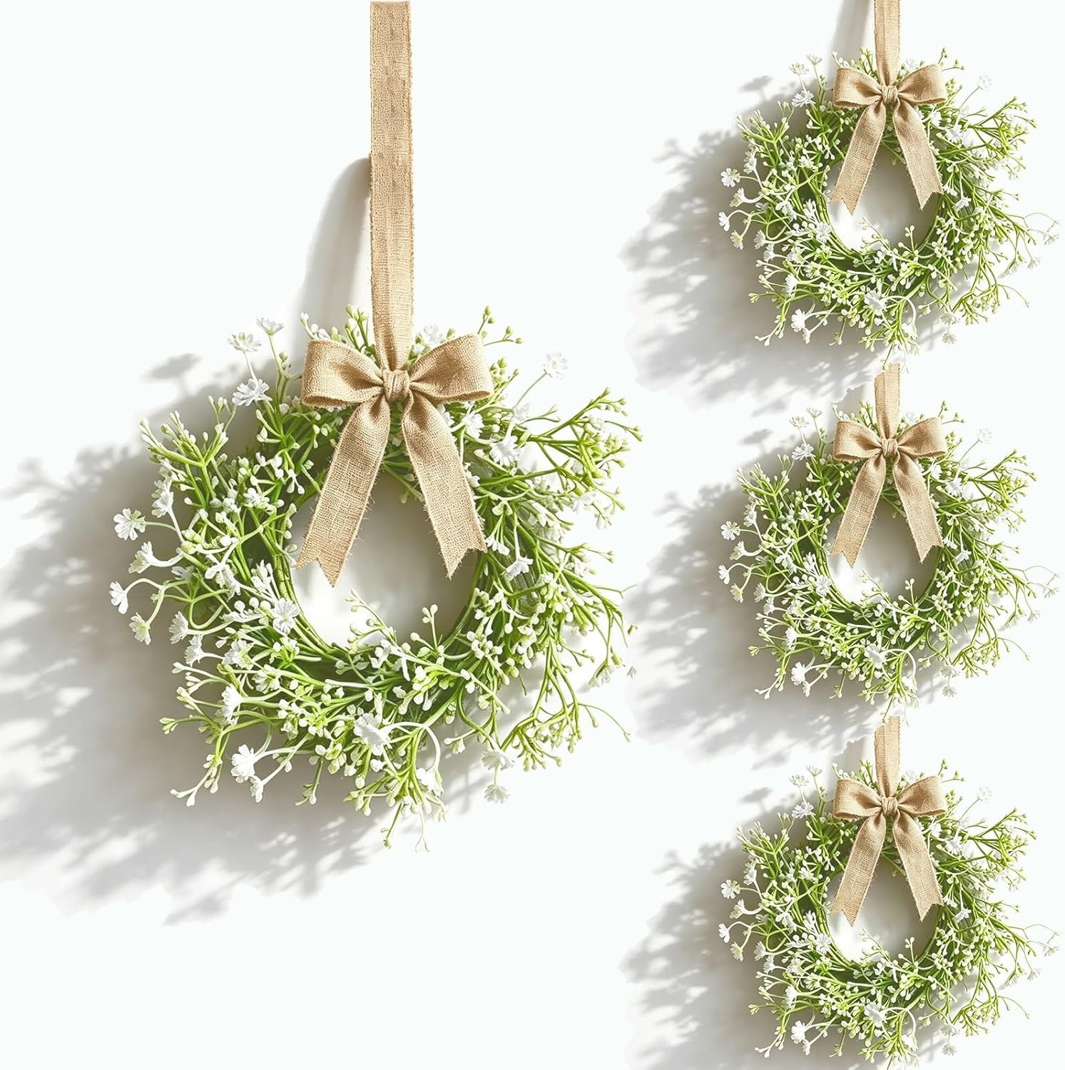 6 Pcs Mini Baby Breath Hanging Wreaths Gypsophila Candle Rings Pillar Holder