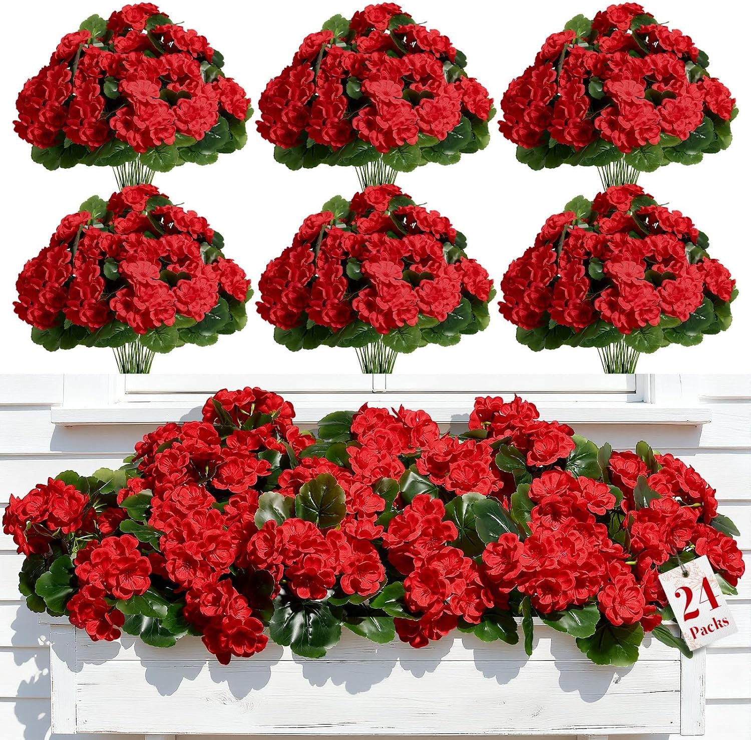 8 Pcs Artificial Geranium Flowers, UV Resistant Silk Faux Outdoor Decor