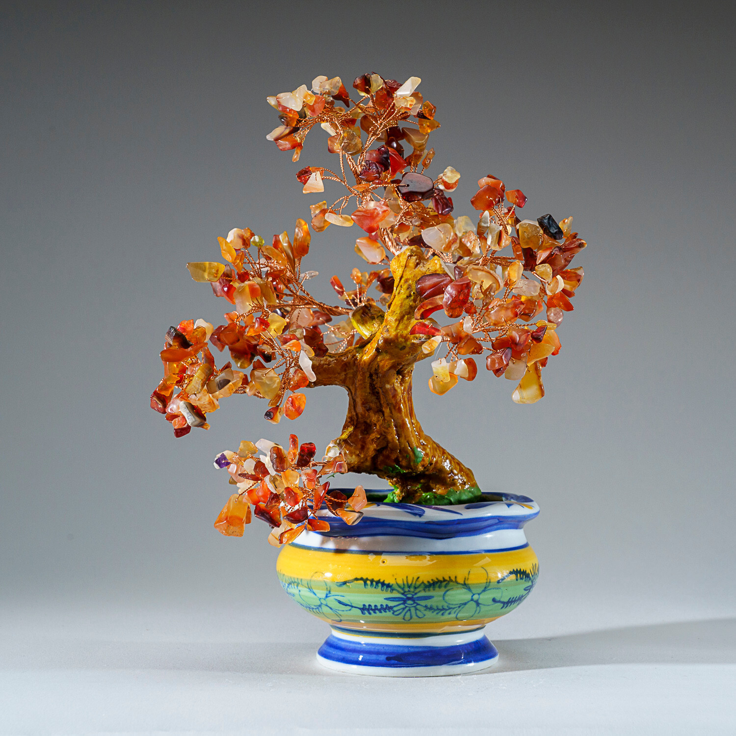 Genuine Carnelian Bonsai Tree in Round Ceramic Pot (8.5”)
