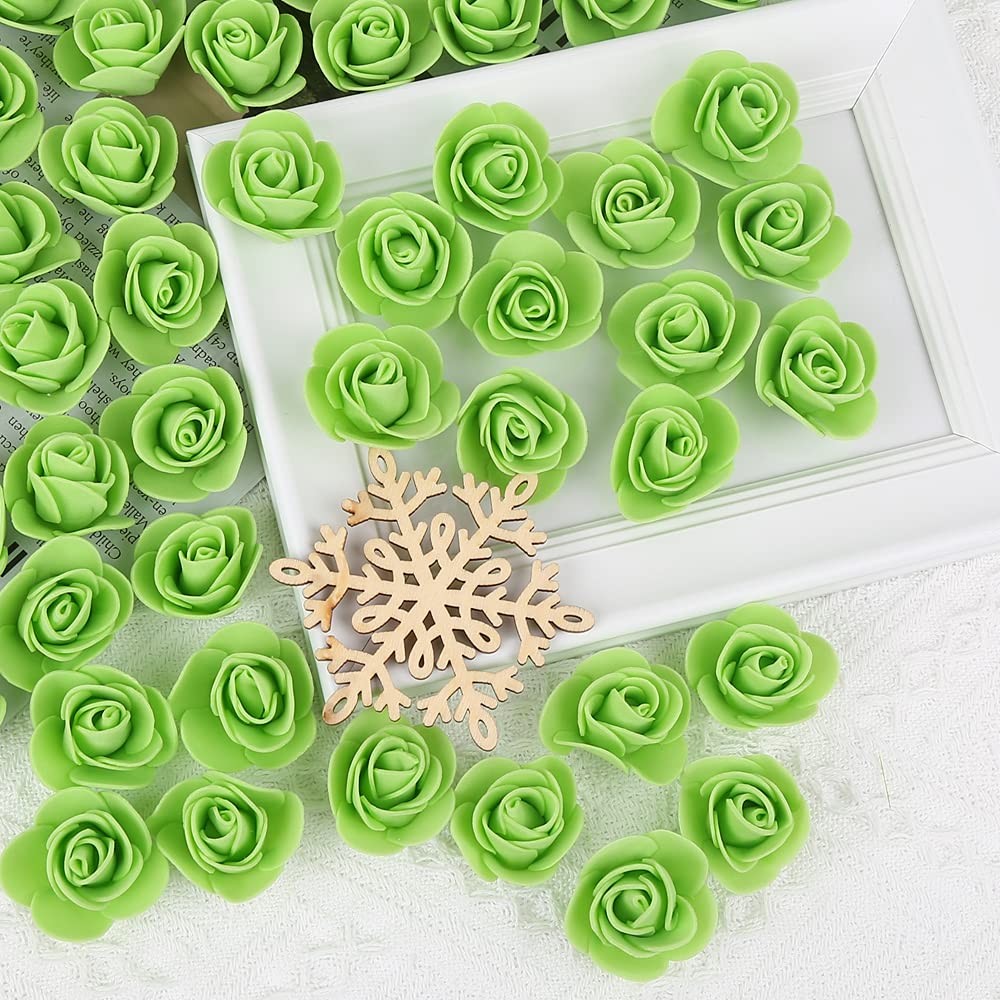 500 PCS Fruit Green Mini Foam Artificial Rose Head Bulk Fake Flower Crafts