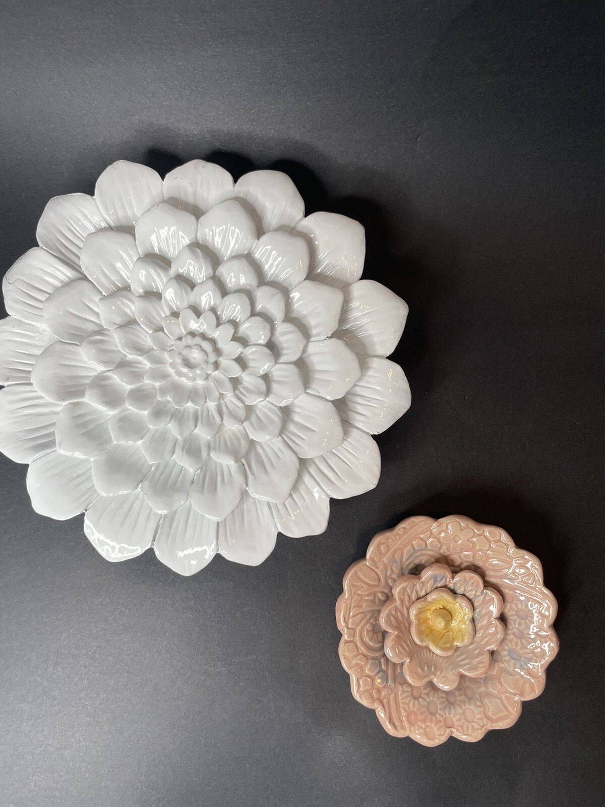 Ceramic Wall Art Flowers Rose 4.5” Peony Dusty Rose Pink Large White Mum 9”