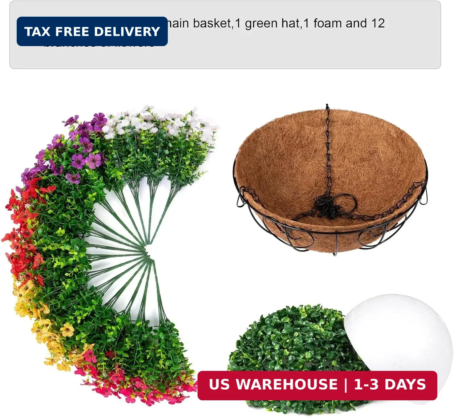 HyeFlora Artificial Faux Hanging Plants Flowers Basket for Summer Outdoor Outsid