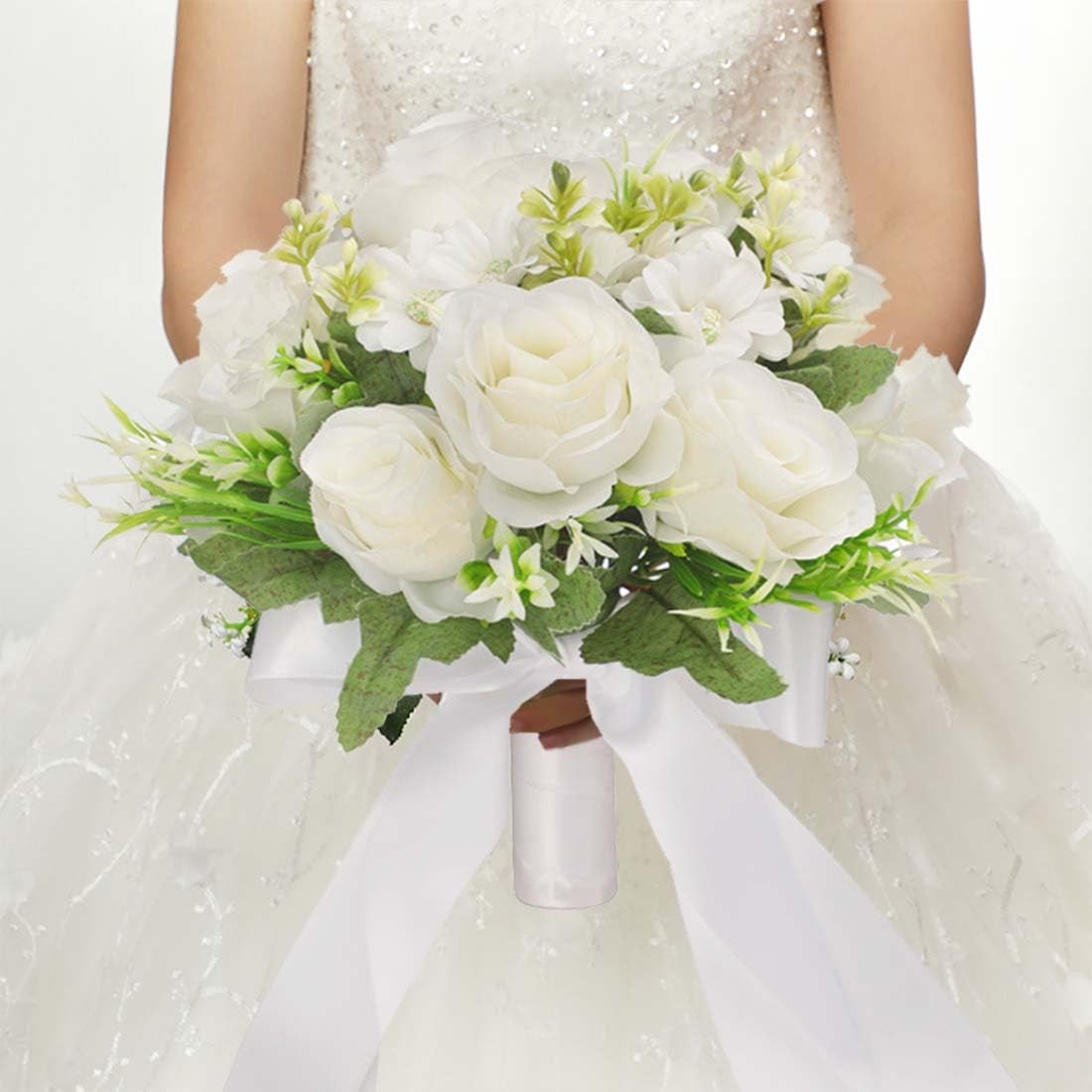 Wedding Bouquets for Bride Bridesmaid Bouquet Champagne White Artificial Rose…