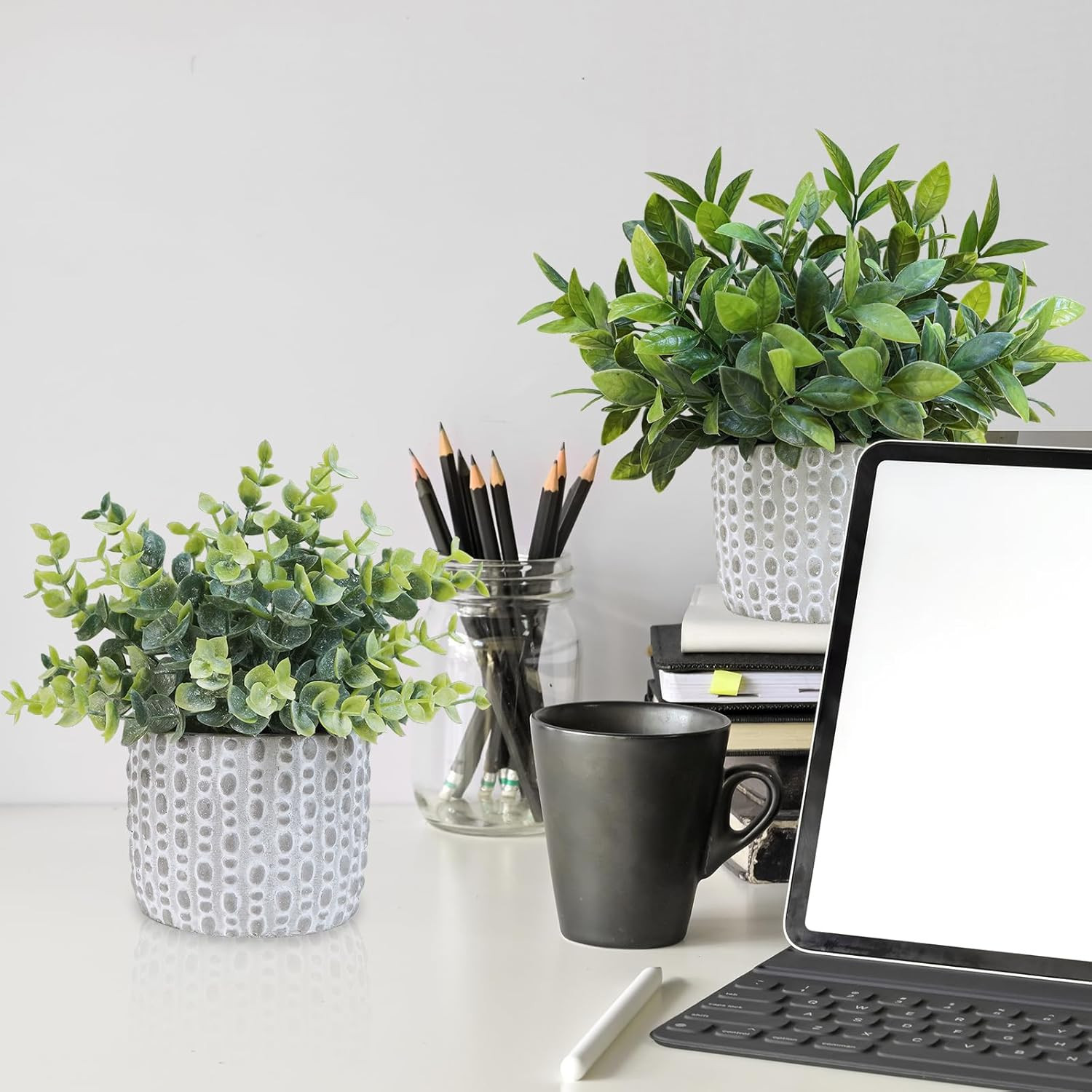 3 Pcs Artificial Potted Plants – Faux Eucalyptus, Boxwood, Rosemary, Greenery in