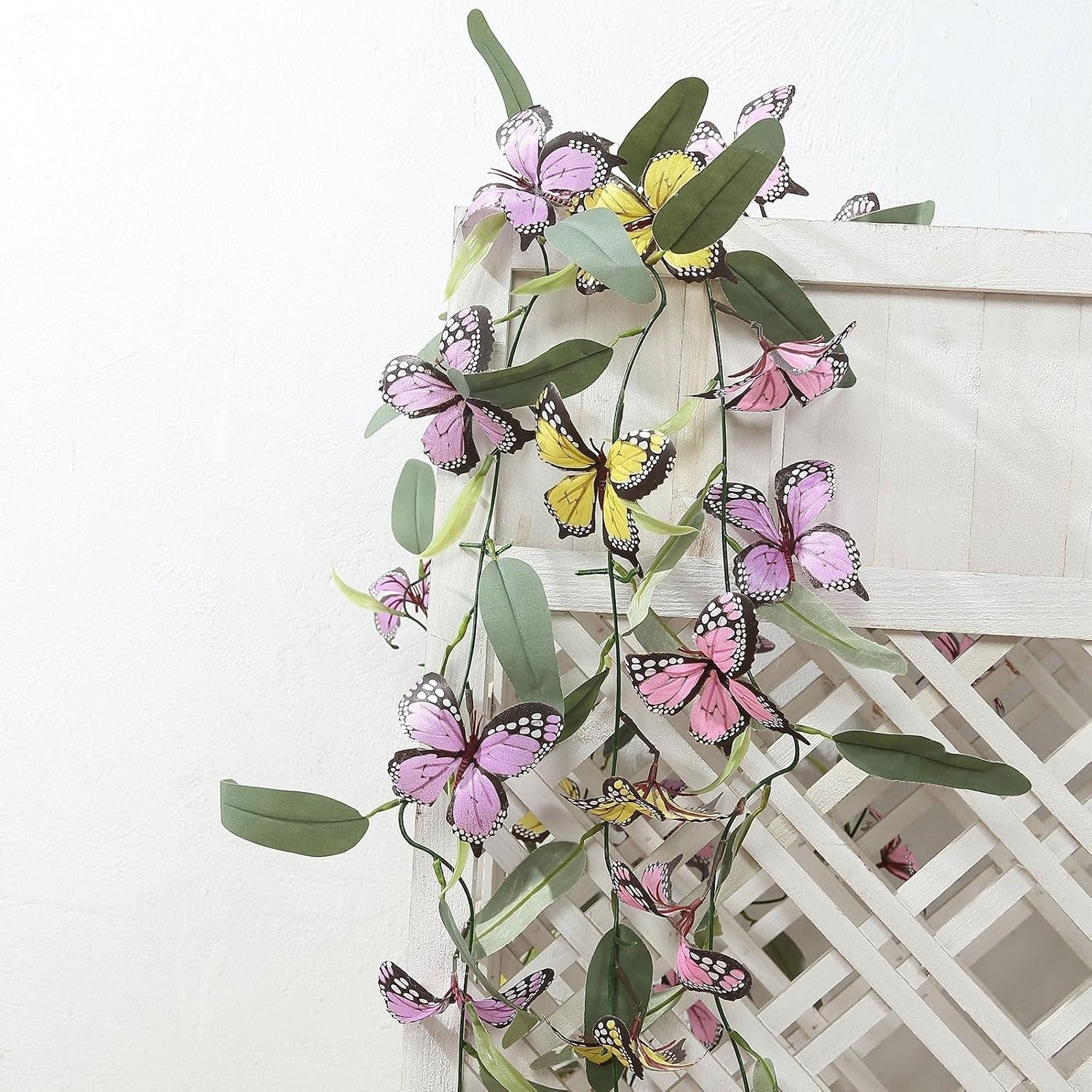 3 pcs Assorted Faux Butterfly Flower 6 ft Artificial Garlands Pink Yellow with W