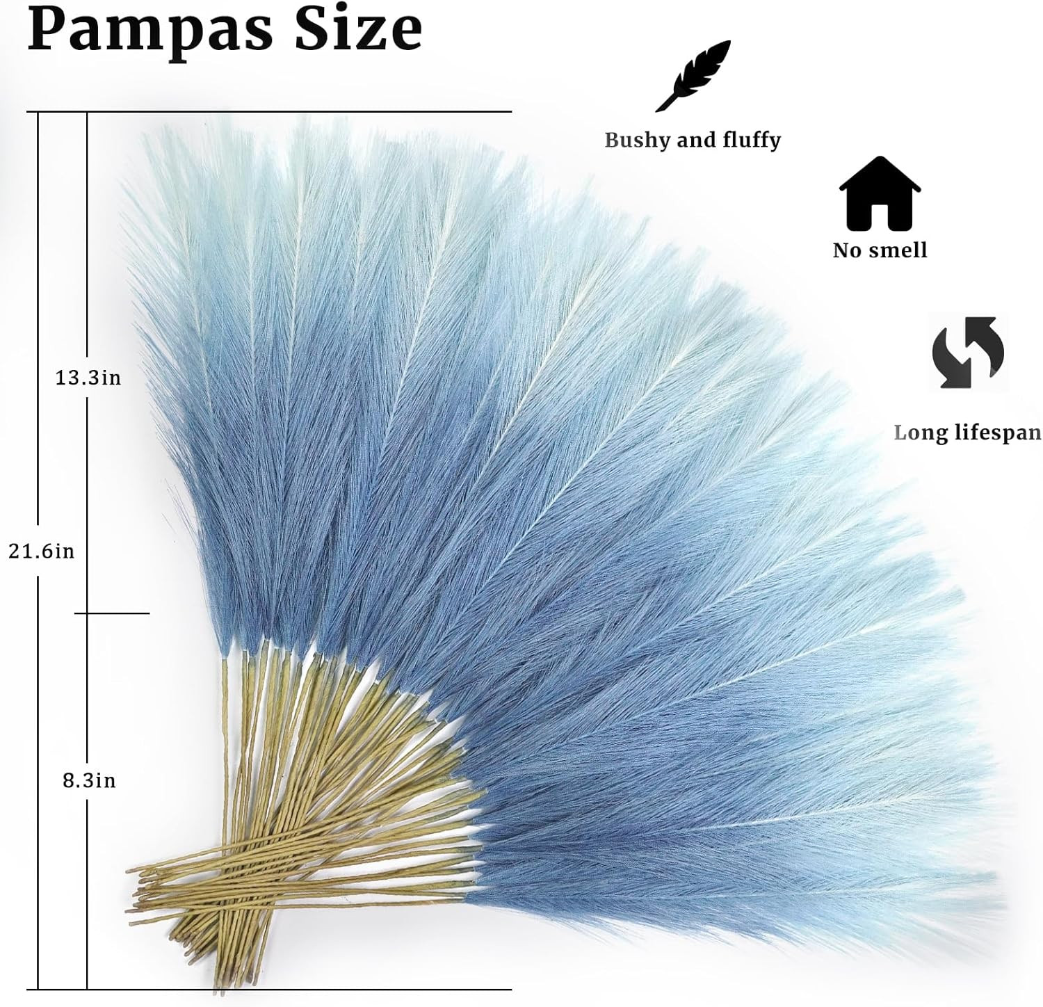 Light Blue Pampas Grass Decor, 50Pcs 21.6 Inch Artificial Faux Pompas Grass Smal