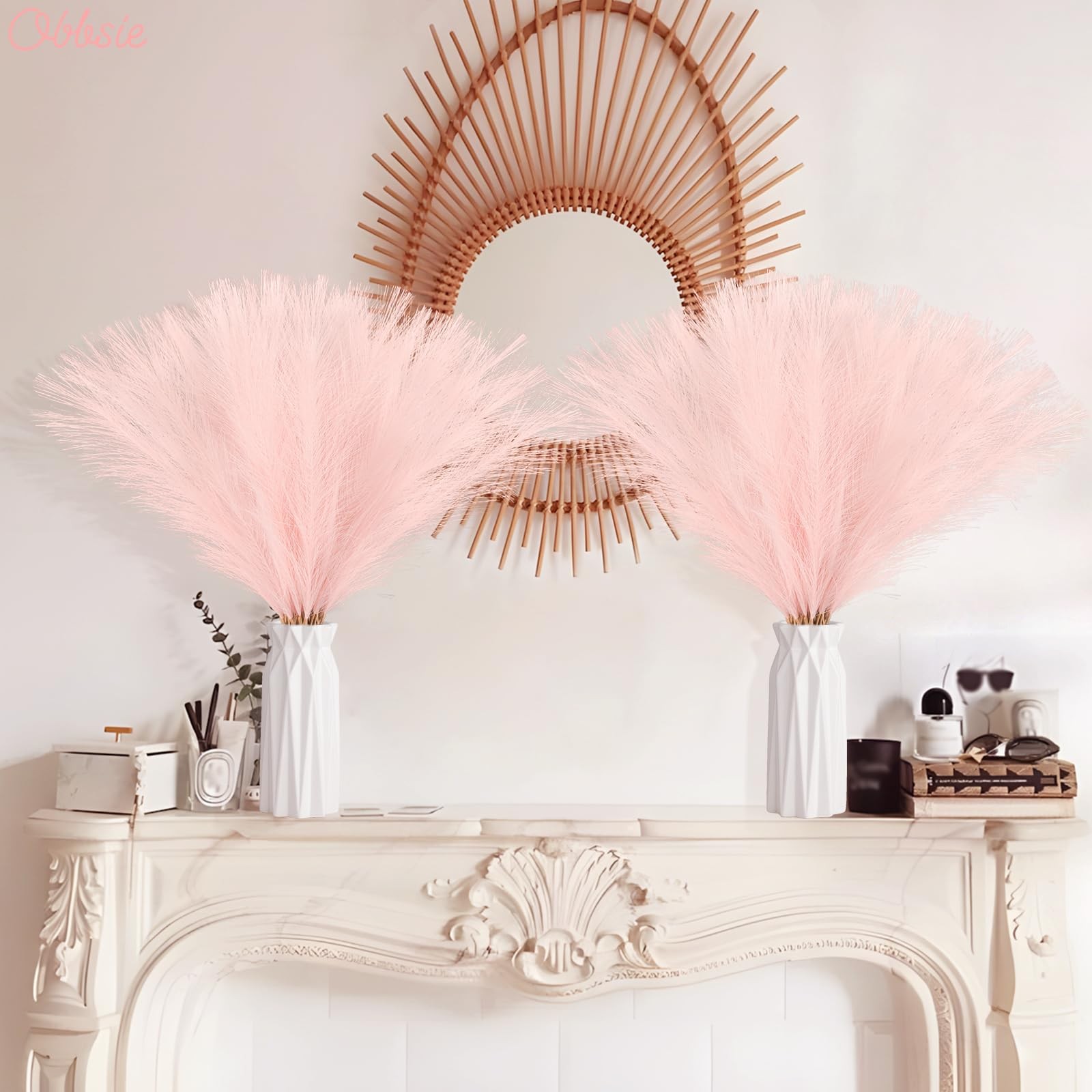 50pcs Pink Faux Pampas Grass Decor, 21.6″ Short Artificial Floral Branches Va…